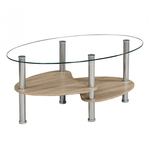 PANTY NEW konferenční stolek, ocel/čiré sklo/dub sonoma