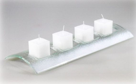 Skleněný svícen TUNNEL na 4 svíčky bílý