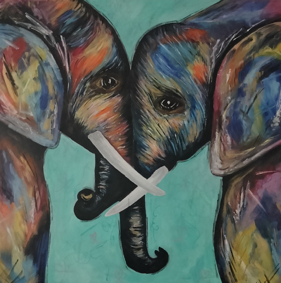 Obraz slon - olej na plátně 100 x 100 cm